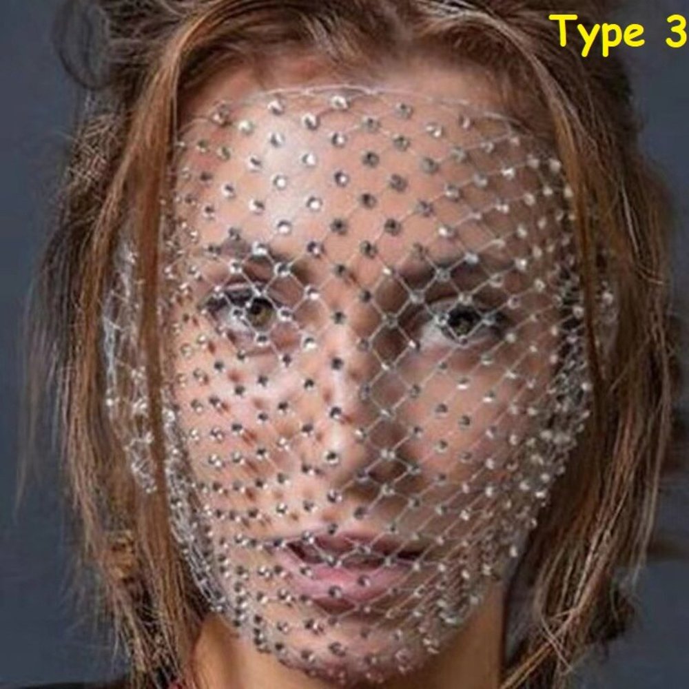 Mesh Rhinestone Face Jewelry Mask Wedding Party Veil Women Full Crystal Shield - Picture 8 of 8